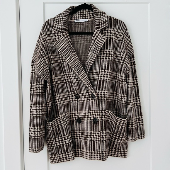 NWOT Zara houndstooth sweater blazer in espresso - Picture 6 of 6